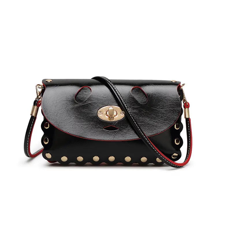 Women Ladies Hbag Creative Mini Cute Bear Hollow Pattern Rivet Tote Purse Leather Girl Messenger Shoulder Bags 2