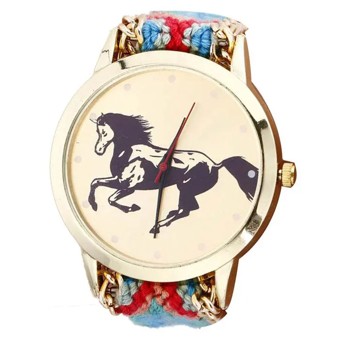 Women Ladies Hour Print Horse Pattern Watch Rope Knitted Watches Casual Luxury Clock 1