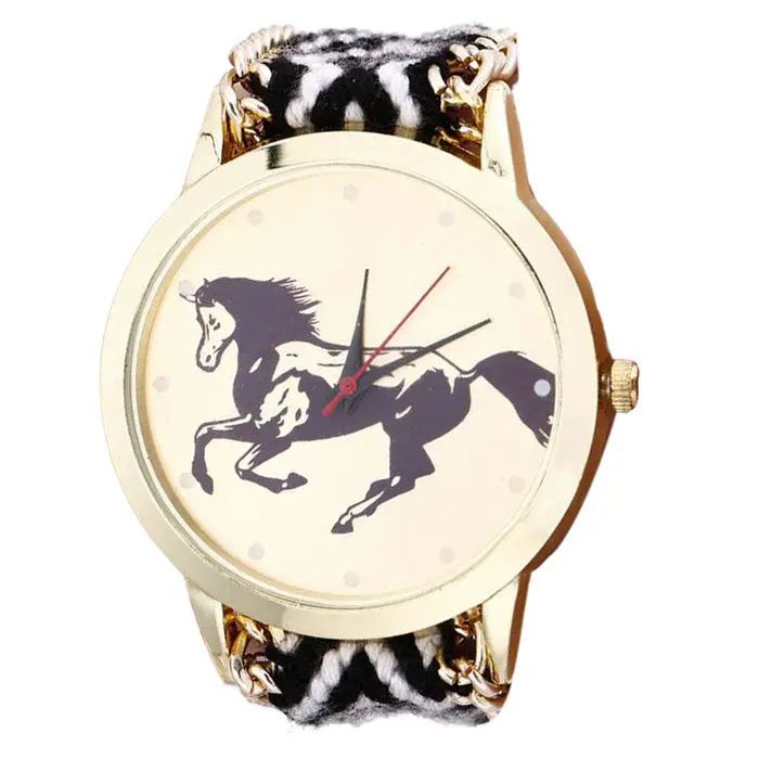 Women Ladies Hour Print Horse Pattern Watch Rope Knitted Watches Casual Luxury Clock 2