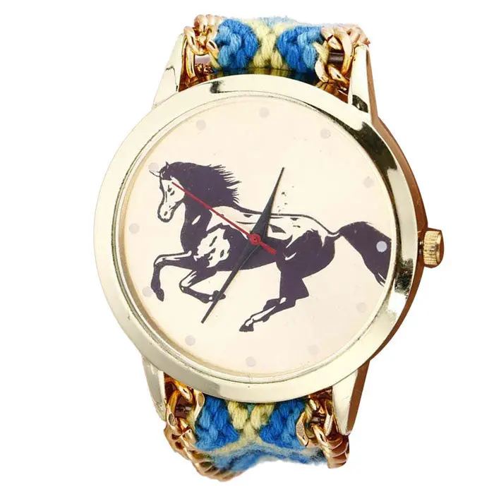 Women Ladies Hour Print Horse Pattern Watch Rope Knitted Watches Casual Luxury Clock 3