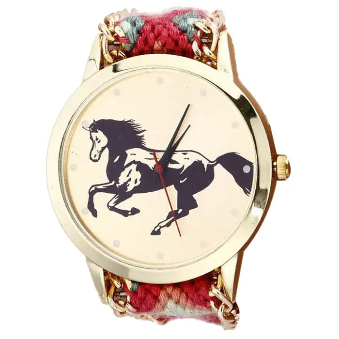 Women Ladies Hour Print Horse Pattern Watch Rope Knitted Watches Casual Luxury Clock 4