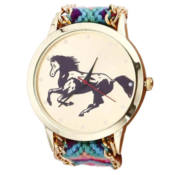 Women Ladies Hour Print Horse Pattern Watch Rope Knitted Watches Casual Luxury Clock 5