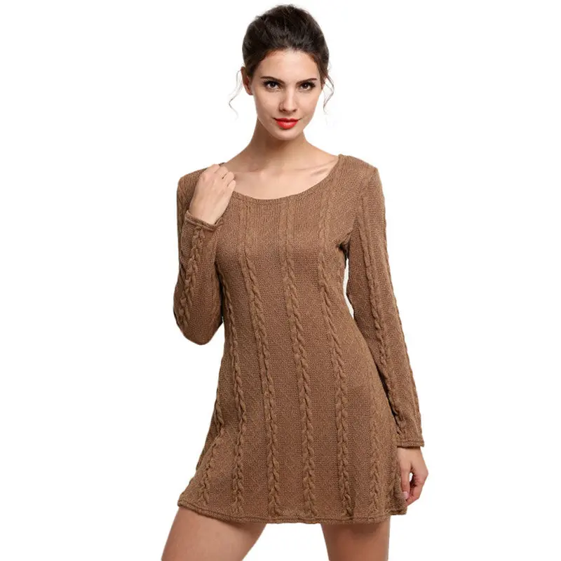 Women Ladies Long Sleeve Crewneck Jumper Slim Casual Knitted Sweater Mini Dress Fast Shipping Feida 1