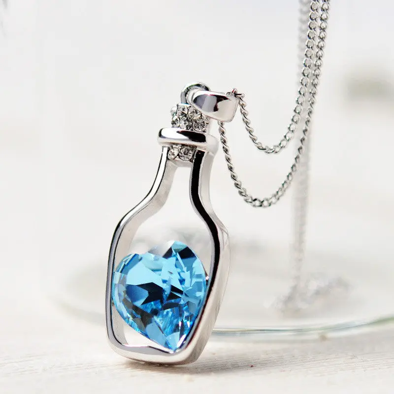 Women Ladies Popular Crystal Necklace Love Drift Bottles Collares Necklaces & Pendants Feida 2