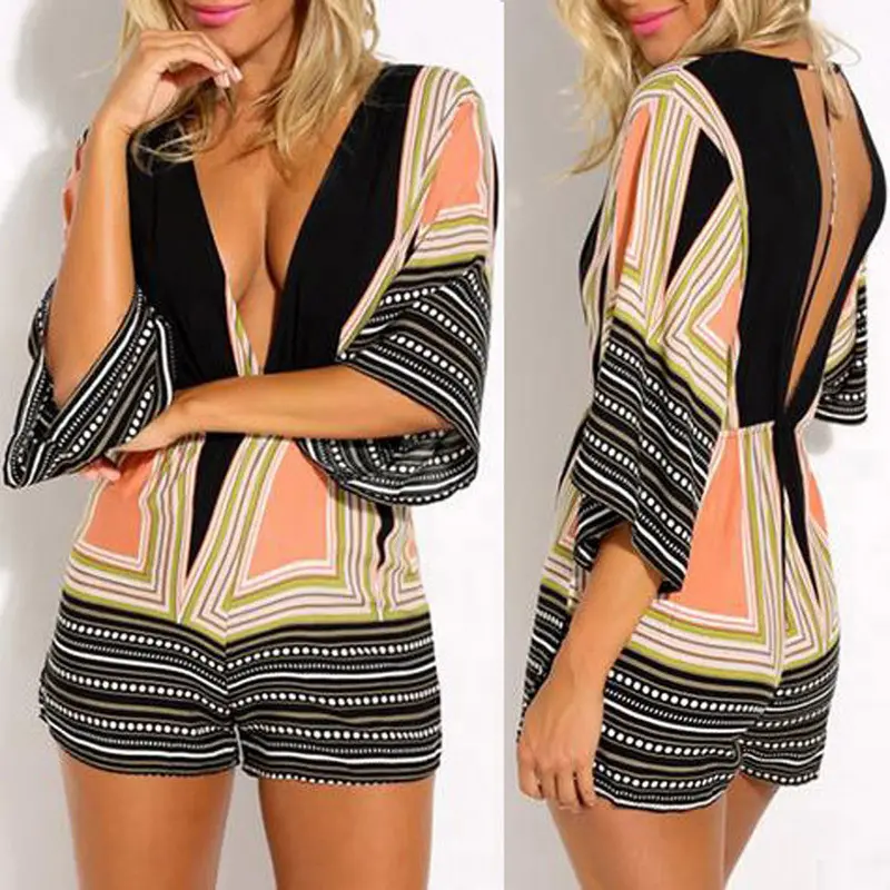 Women Ladies Sexy Club Neck Deep V Jumpsuit Casual Butterfly Jumpsuit Combishort Feida 2