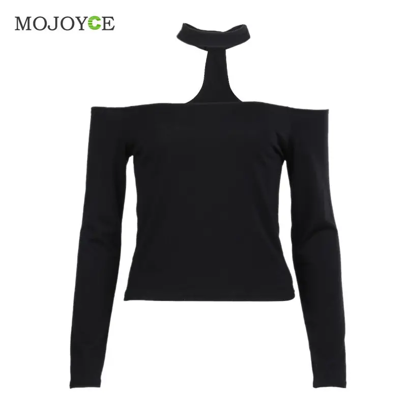 Women Ladies Sexy Off Shoulder Crop Top Tank Long Sleeve Women Tops T Shirt Halter Neck Cropped Camisas Femininas Blusa 1