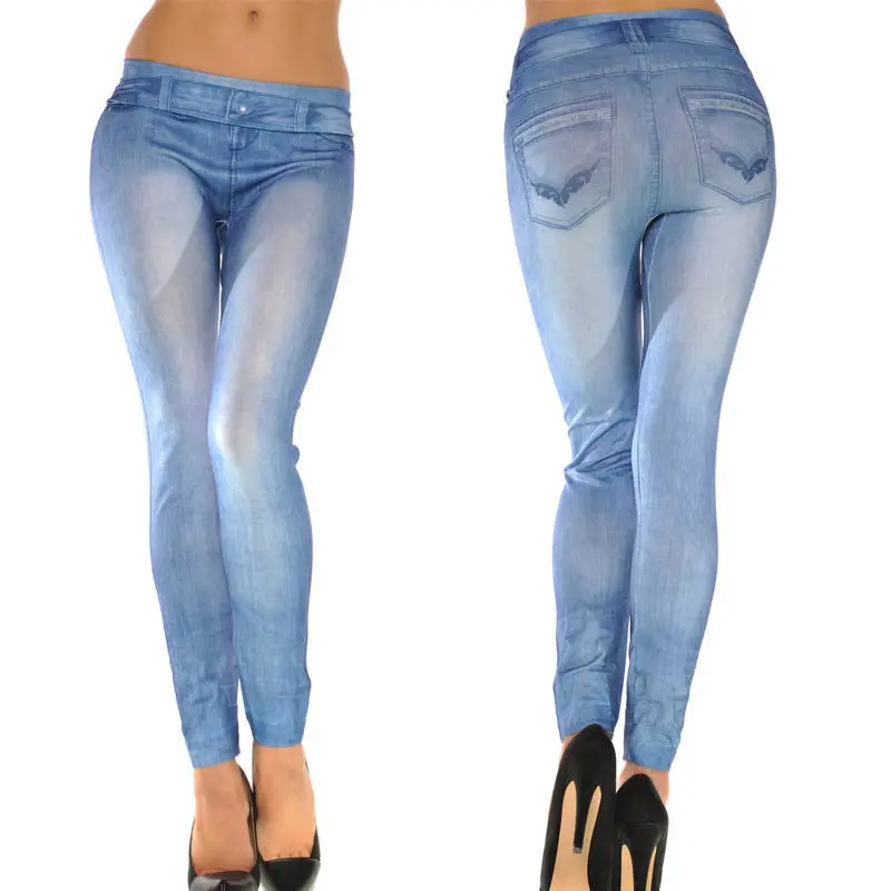 Women Ladies Skinny Solid Color Denim Stretch Sexy Pants Soft Tights Feida 1