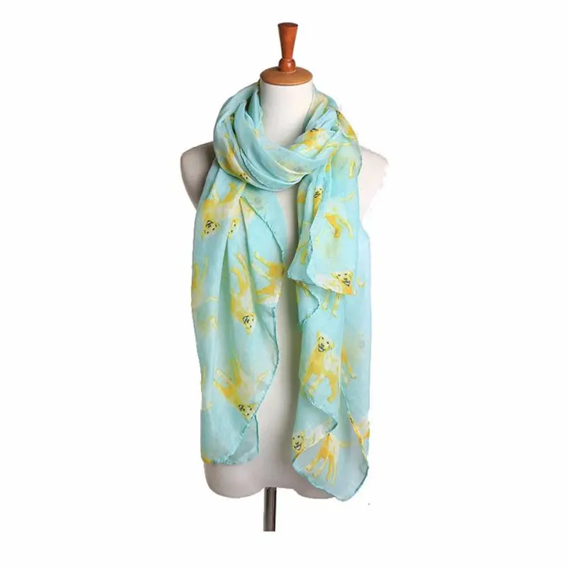 Women Ladies Yellow Dog Print Long Scarf Warm Wrap Shawl 1
