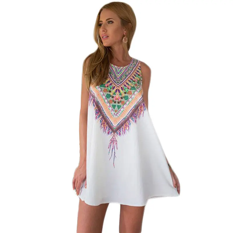 Women Lady Casual Dress Boho Printing Party Evening Mini Dress Ladies Beach Dress Large Size Xl 1