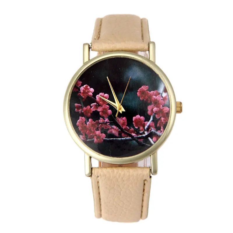Women Leather Band Analog Quartz Watch Casual Girl Dress Watch Flower Printed Montre Relogio Feminino 1