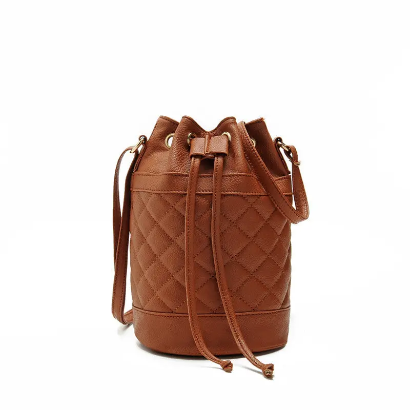 Women Leather Quilted Hbag Bucket Shoulder Messenger Bag Tote Satchel 4