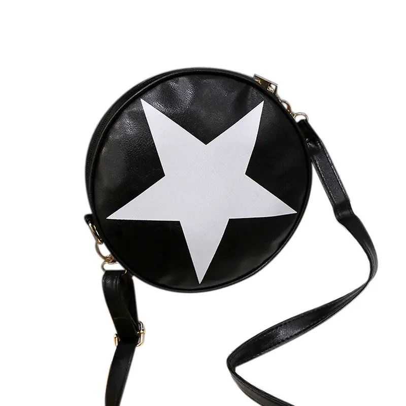Women Leather Shoulder Bag Small Satchel Hbag Retro Round Stars Pattern Messenger Bag 1
