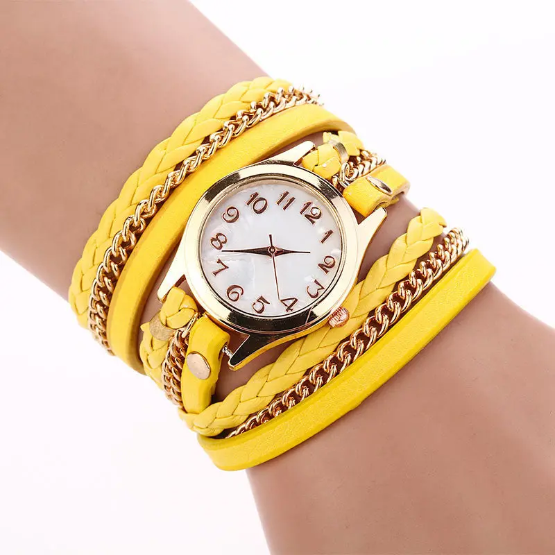 Women Leather Strap Braided Watch Lady Girls Vintage Hours Winding Rivet Bracelet Watches Mujer Wristwatch 1