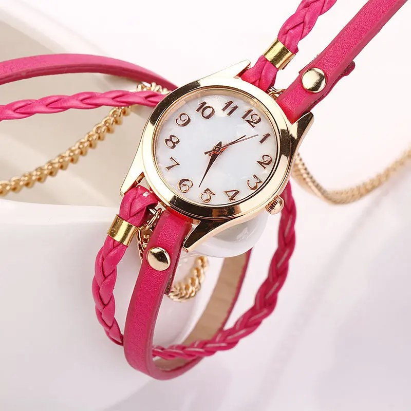 Women Leather Strap Braided Watch Lady Girls Vintage Hours Winding Rivet Bracelet Watches Mujer Wristwatch 2