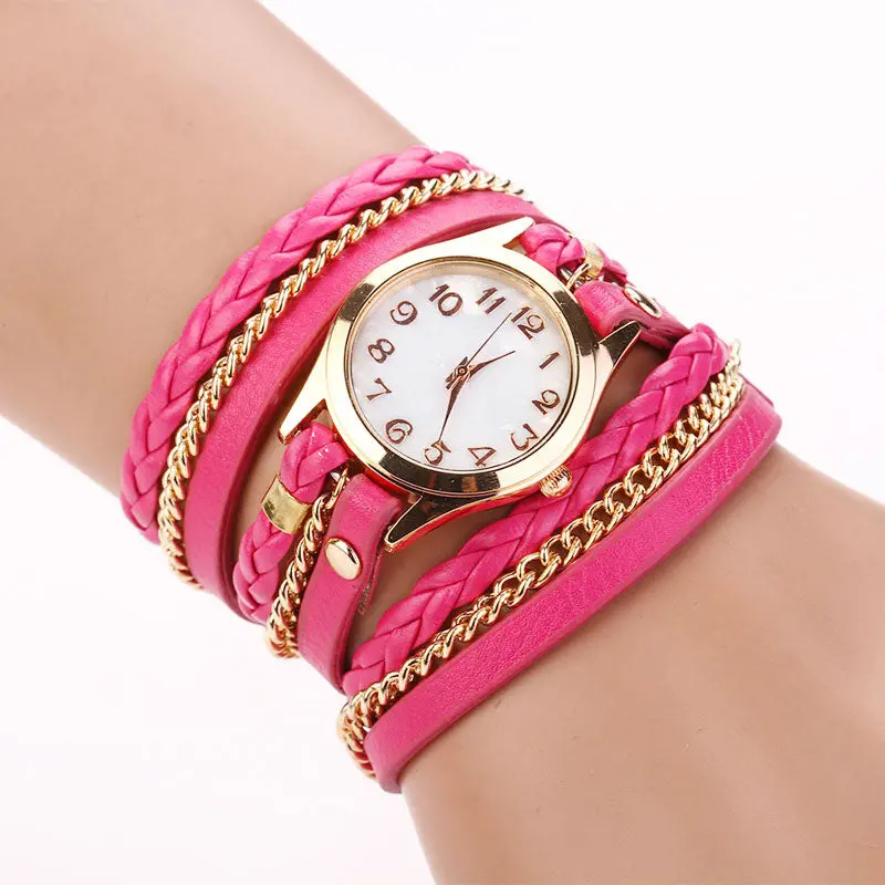 Women Leather Strap Braided Watch Lady Girls Vintage Hours Winding Rivet Bracelet Watches Mujer Wristwatch 3