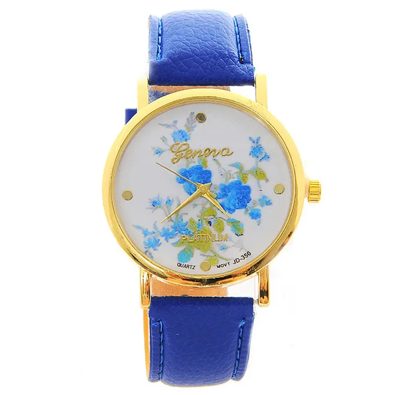 Women Leather Watch Rose Flower Print Dress Watch Lady Girls Quartz Wristwatches Floral Mujer Relogio Hour Gifts 5