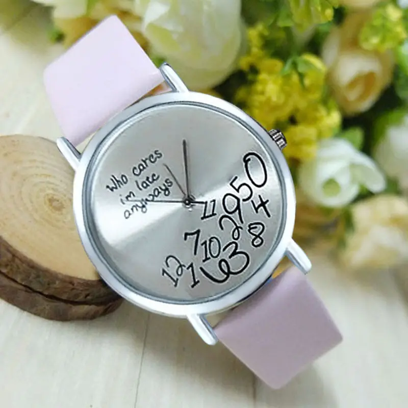 Women Leather Watch Who Cares I Am Late Anyway Letter Watches Dress Relojes Lady Girl Casual Clocks 1