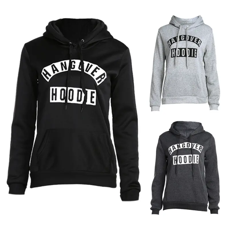 Women Letters Print Long Sleeve Pocket Hooded Sweatshirt Slim Fit Pullover Hoodies Sweatershirt Hoody Jumper Outerwear Top 5