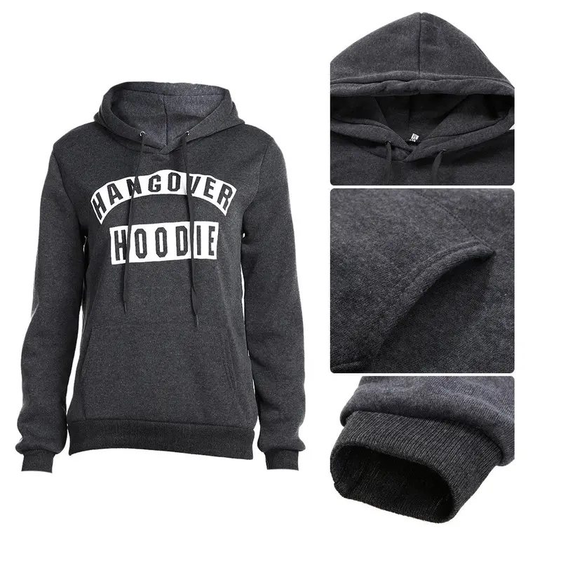 Women Letters Print Long Sleeve Pocket Hooded Sweatshirt Slim Fit Pullover Hoodies Sweatershirt Hoody Jumper Outerwear Top 6