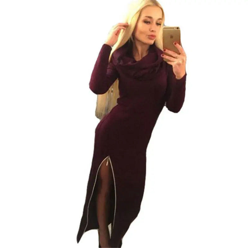 Women Long Hoodies Casual Long Sleeve Cotton Hoodies Hooded Zipper Split Warm Sweatshirt Dress 1