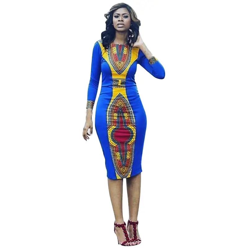 Women Long Sleeve African Print Dress Casual Print Kaftan Dress Noble Party Dress Vestidos 1
