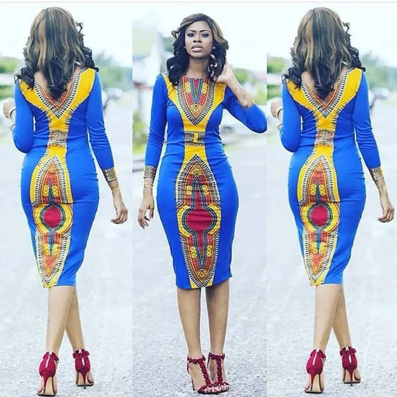 Women Long Sleeve African Print Dress Casual Print Kaftan Dress Noble Party Dress Vestidos 3