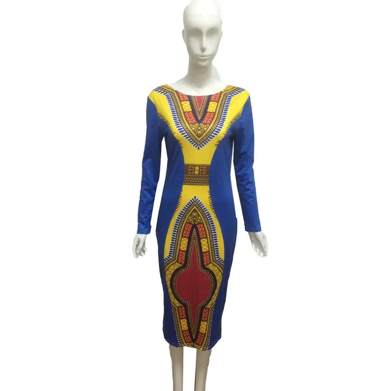 Women Long Sleeve African Print Dress Casual Print Kaftan Dress Noble Party Dress Vestidos 4