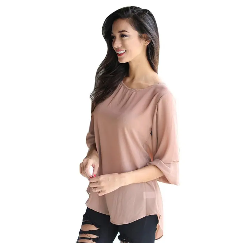 Women Long Sleeve Chiffon Casual Blouse Shirt Tops Lace Blouses Fast Shipping 2