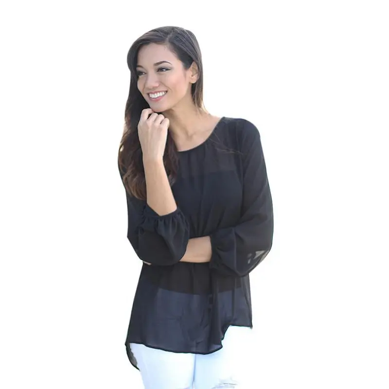 Women Long Sleeve Chiffon Casual Blouse Shirt Tops Lace Blouses Fast Shipping 3