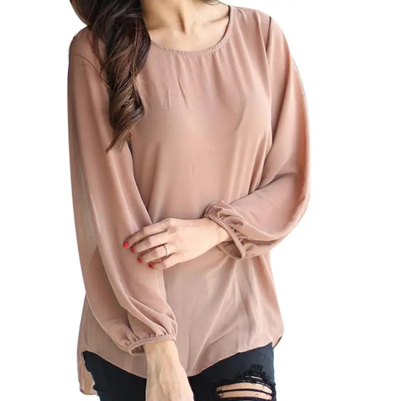 Women Long Sleeve Chiffon Casual Blouse Shirt Tops Lace Blouses Fast Shipping 4