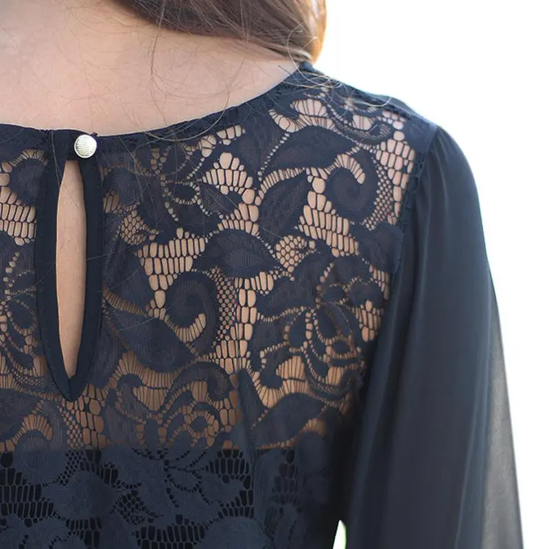 Women Long Sleeve Chiffon Casual Blouse Shirt Tops Lace Blouses Fast Shipping 6