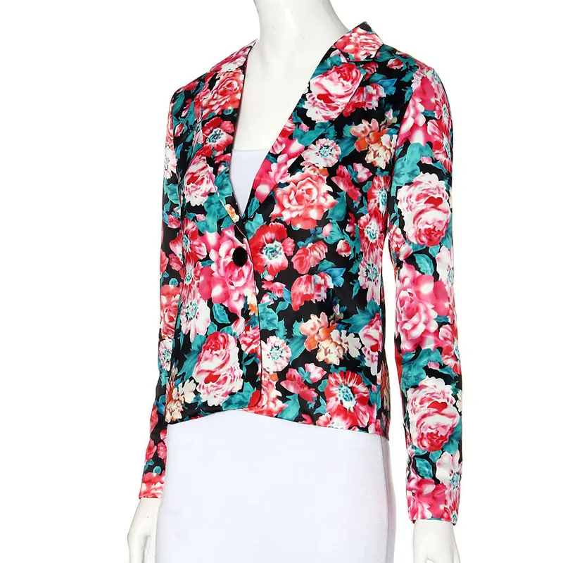 Women Long Sleeve Floral Slim Suit Jacket Coat Outwear 3