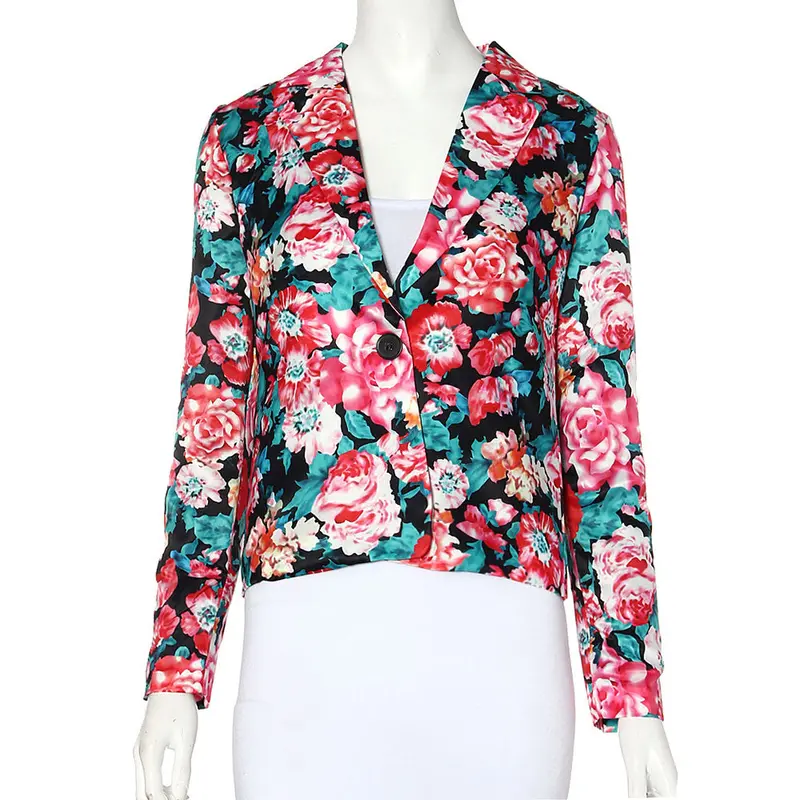 Women Long Sleeve Floral Slim Suit Jacket Coat Outwear 4