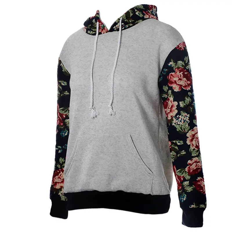 Women Long Sleeve Hooded Jacket Loose Warm Hoodies Floral Sweatshirt Plus Size Pullover Tops 1