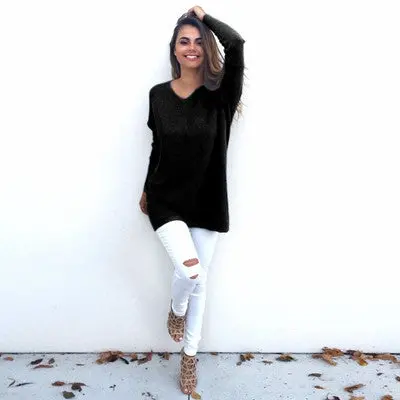 Women Long Sleeve Pullover Sweater Loose Knitting Sweaters Womens Knitted Cardigan Pull 5