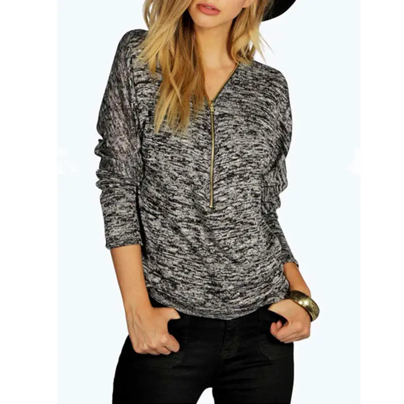 Women Long Sleeve Round Neck Zipper Shirt Shirts Women Casual Fall Style Warm Blouse Tops 1