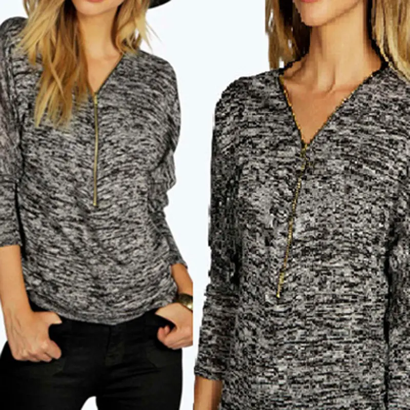 Women Long Sleeve Round Neck Zipper Shirt Shirts Women Casual Fall Style Warm Blouse Tops 4