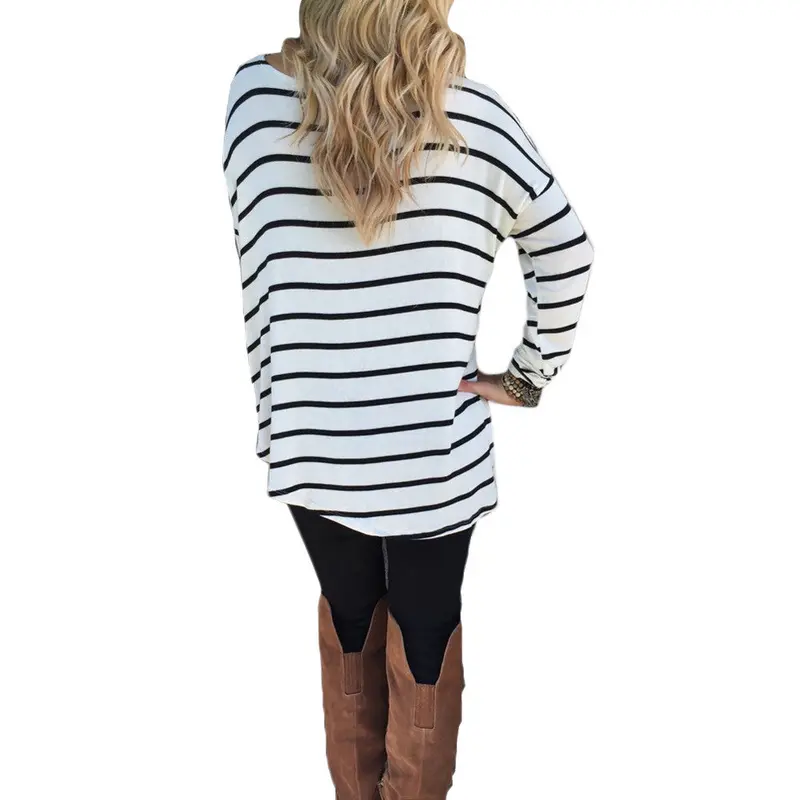 Women Long Sleeve Shirt Elegant Ladies Casual Blouse O Neck Shirt Striped Print Women's Clothing 3
