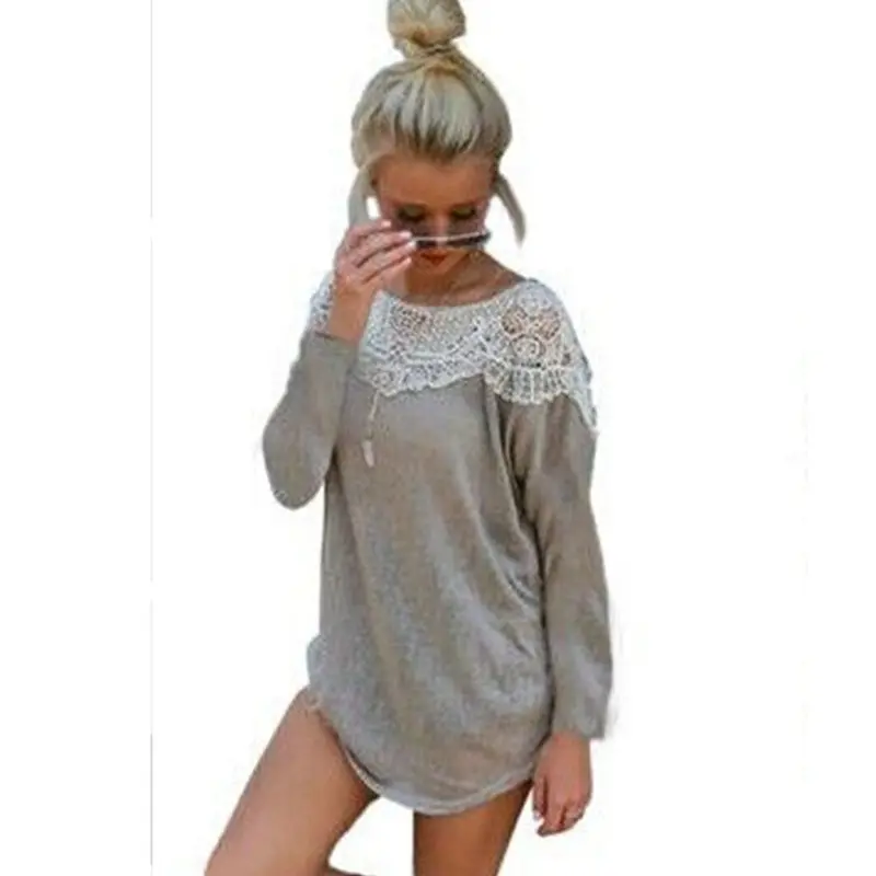 Women Long Sleeve Shirt Lace Blouse Loose Longer Section Tops Casual Casual Shirt Blusa Feminina 1