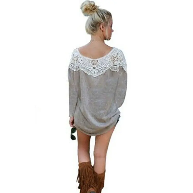 Women Long Sleeve Shirt Lace Blouse Loose Longer Section Tops Casual Casual Shirt Blusa Feminina 2