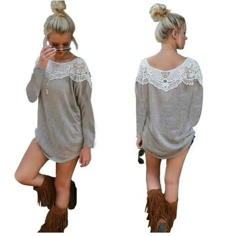 Women Long Sleeve Shirt Lace Blouse Loose Longer Section Tops Casual Casual Shirt Blusa Feminina 3