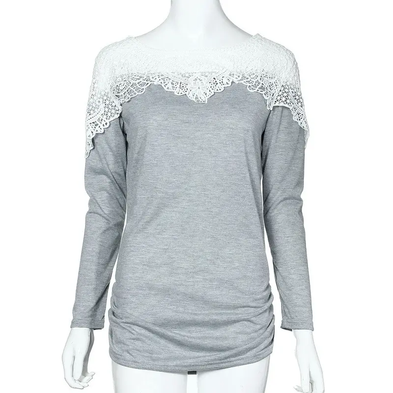Women Long Sleeve Shirt Lace Blouse Loose Longer Section Tops Casual Casual Shirt Blusa Feminina 4