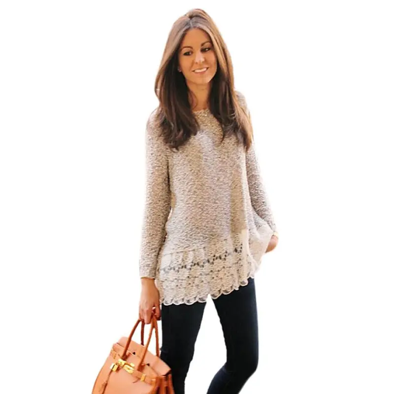 Women Long Sleeve Shirt Lace Slim Knitwear Tops T Shirt Plus Size Fast Shipping 1
