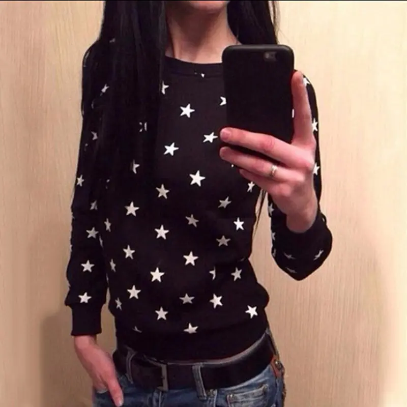 Women Long Sleeve Star Print Shirt Pullover Sweatshirt Casual Tops Warm Outwear Plus Size 1