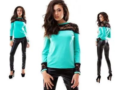 Women Long Sleeve T Shirts Casual Lace Patchwork Solid T-Shirts For Women 2 Color T Shirt J6086 5