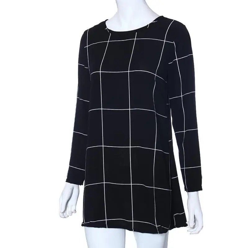 Women Long Sleeve Tartan Check Print Flared Swing Dress 2