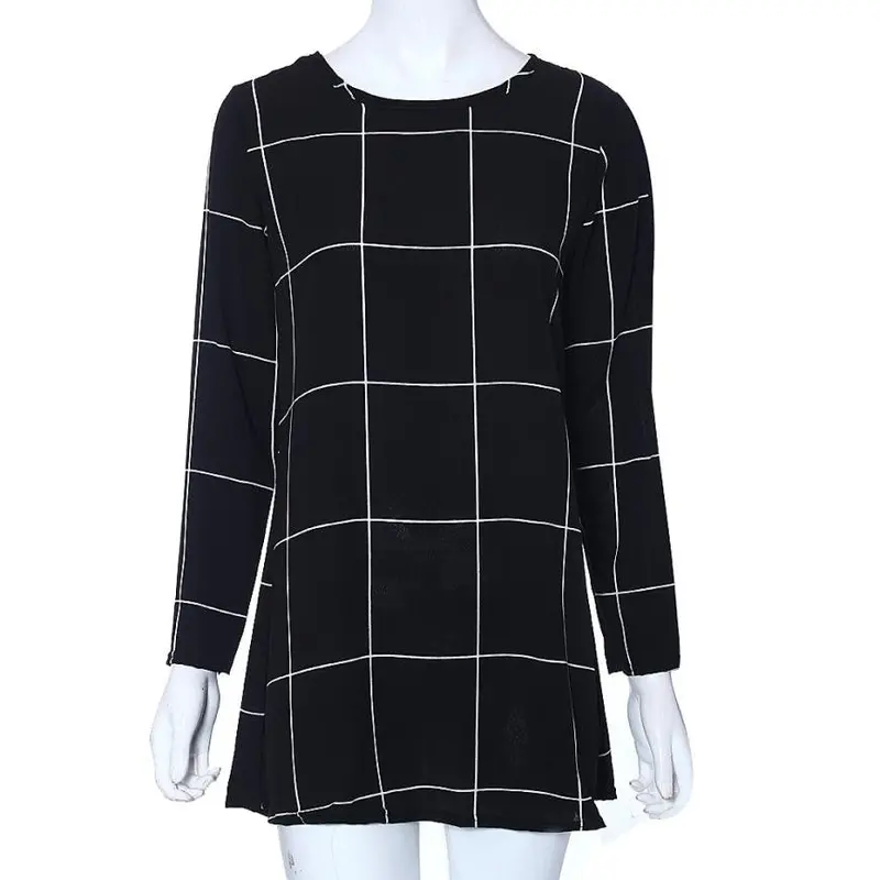 Women Long Sleeve Tartan Check Print Flared Swing Dress 3