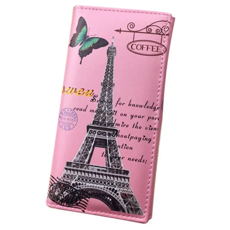 Women Long Wallet Smooth Pu Leather Paris Flags Eiffel Tower Style Lady Coin Purses Clutch Wallets Money Bags 1
