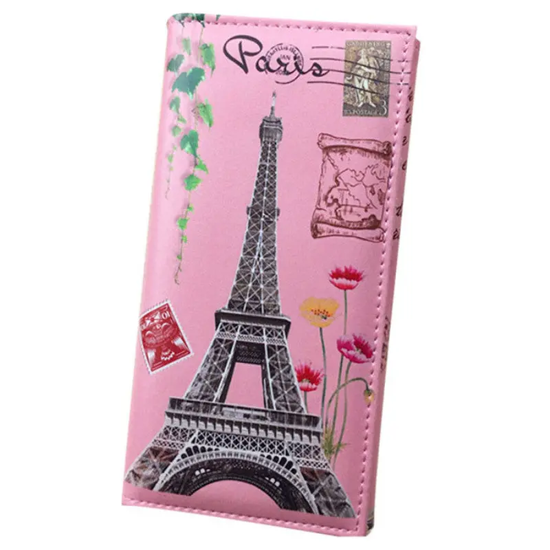 Women Long Wallet Smooth Pu Leather Paris Flags Eiffel Tower Style Lady Coin Purses Clutch Wallets Money Bags 2