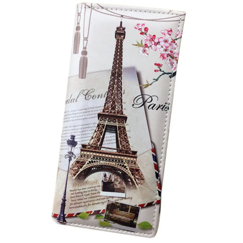 Women Long Wallet Smooth Pu Leather Paris Flags Eiffel Tower Style Lady Coin Purses Clutch Wallets Money Bags 3
